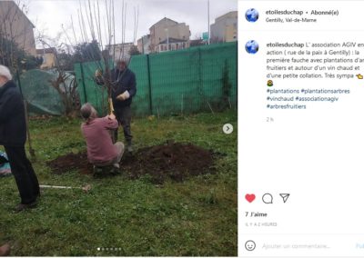 Message et photo Instagram de nos amis des Étoiles du Chap' (Association des locataires de la Cité du Chaperon vert)