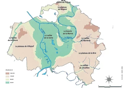 La vallée de la Bièvre bien dessinée et le Plateau Mazagran bien visible, surplombant la Vallée.