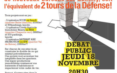 Réunion d’info, jeudi 18 nov. 20h30. « BUREAUX, main basse sur GENTILLY, Appel à Mobilisation! »