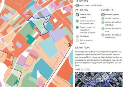 MOS 2017. Il est intéressant de voir l'emprise de calcul de l'espace vert calculé dans le MOS. Ce calcul inclut un carrefour, et un bout de départemental ainsi qu'un petit square ouvert coincé entre 2 rues.